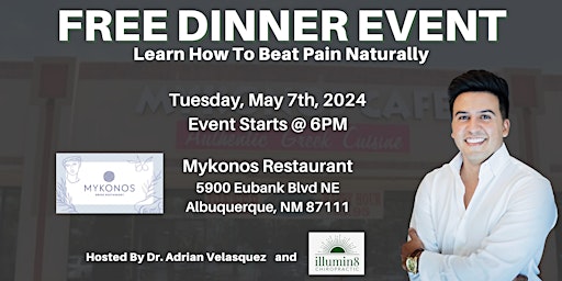 Beat Pain Naturally | FREE Dinner Event Hosted By Dr. Adrian Velasquez  primärbild