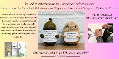 Imagem principal do evento NEW! Intermediate  Amigurimi Crochet Class - Pickle & Potato w/Amanda