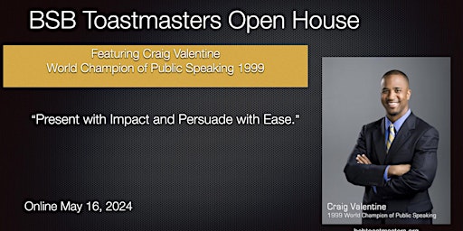 Primaire afbeelding van BSB Toastmasters Open House featuring Craig Valentine