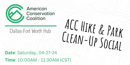 Immagine principale di ACC DFW: Group Hike, Clean Up & Social at Marion Sansom Park 