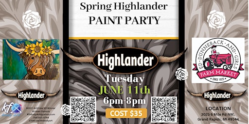 Spring Highlander Cow Canvas Paint Party  primärbild