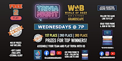 Primaire afbeelding van Trivia Night | World of Beer - Dallas TX - WED 7p - @LeaderboardGames