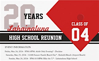 Imagem principal do evento Lahainaluna Class of 2004 20th Reunion