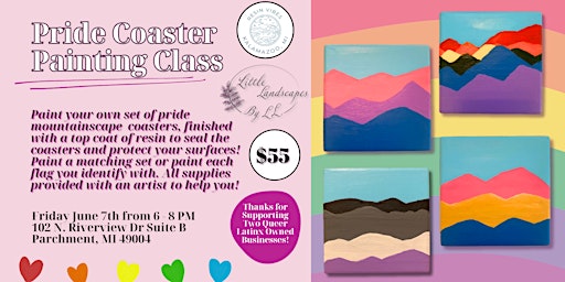 Imagem principal de Pride Mountainscape Coaster Painting Class at Resin Vibes Studio!