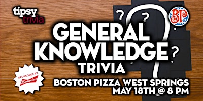 Imagen principal de Calgary: Boston Pizza West Springs - General Knowledge Trivia - May 18, 8pm