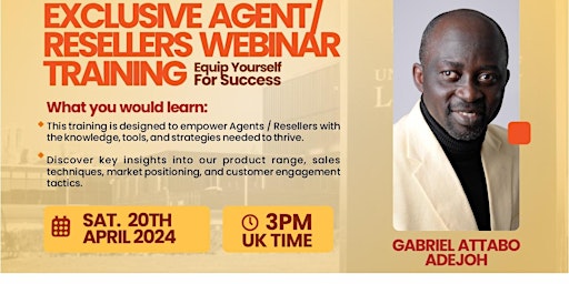 Imagem principal do evento Exclusive Agent/Resellers Webinar Training. Equip yourself for Success