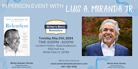 Book Launch Event with Luis A. Miranda Jr. for the release of Relentless