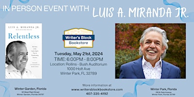 Book Launch Event with Luis A. Miranda Jr. for the release of Relentless primary image