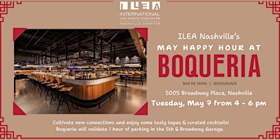Imagen principal de ILEA Nashville's May Happy Hour at Boqueria!