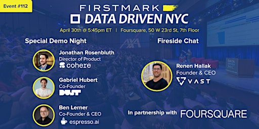 Image principale de Data Driven NYC with VAST, Cohere, Dust & Espresso AI