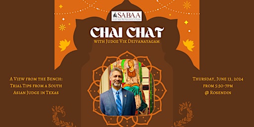 Imagem principal do evento Chai Chat with Judge Vik Deivanayagam