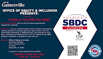 Image principale de City of Gainesville's "Coffee or Tea With the SBDC!"