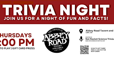 Primaire afbeelding van Abbey Road Tavern Cary Trivia Night