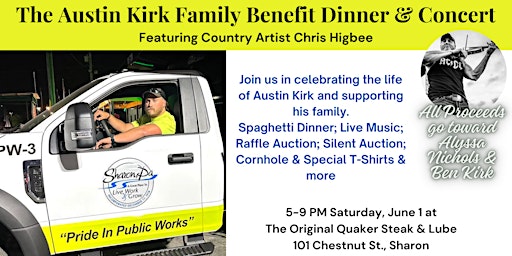 Image principale de The Austin Kirk Family Benefit Dinner & Concert June 1