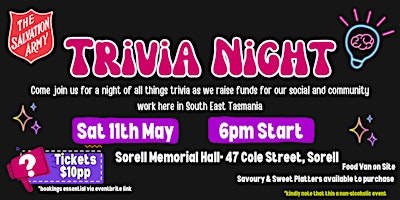 South East Salvos Trivia Night primary image