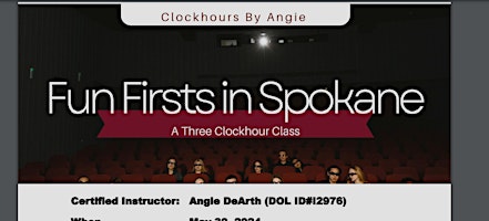 Imagen principal de 3 CLOCKHOUR CLASS:  Fun Firsts in Spokane
