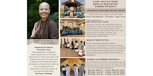 Imagem principal do evento 5-Day Wake Up Meditation  Summer Retreats for YOUTH & TEENS