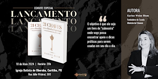 Image principale de Lançamento Livro "21 Chaves para Batalha Espiritual"- Karine Blum