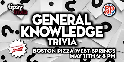 Imagem principal de Calgary: Boston Pizza West Springs - General Knowledge Trivia - May 11, 8pm