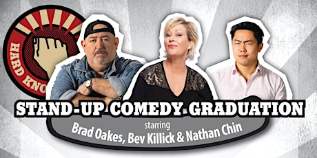 Stand-up graduation starring Brad Oakes, Bev Killick and Nathan Chin