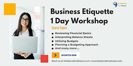 Imagem principal de Business Etiquette 1 Day Workshop in Winnipeg on 06th May 2024