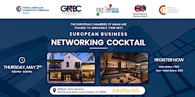 Imagem principal de European Business Networking Cocktail in Miami - May 2nd