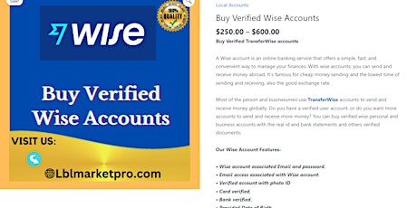 Buy Wise Accounts 100% Verified TransferWise account For Sell