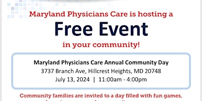 Imagem principal do evento Maryland Physicians Care Annual Community Day in Prince George's County