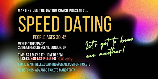 Immagine principale di #1 SPEED DATING EVENT (ages 30 to 45 roughly) - MEN'S TICKETS SOLD OUT 