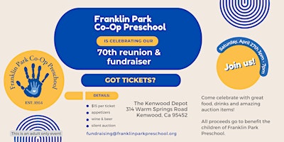 Immagine principale di Franklin Park Co-op Preschool 70th Reunion and Fundraiser 