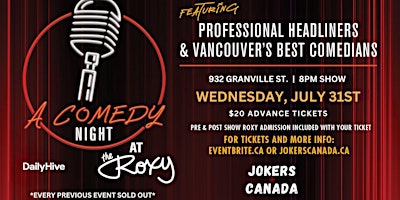 Primaire afbeelding van A Comedy Night @ The Roxy (Produced By Jokers Canada)