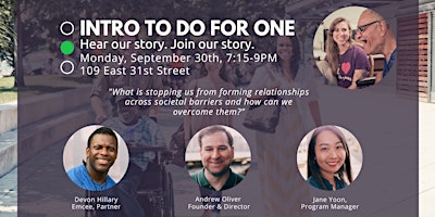Imagem principal do evento Intro to Do For One: Hear Our Story. Join Our Story