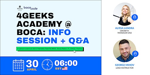 Primaire afbeelding van 4Geeks Academy @ Boca: Info Session + Q&A