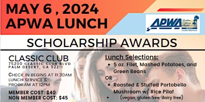 Immagine principale di APWA Coachella Valley May 2024 Lunch and Scholarship Awards 