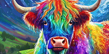 Rainbow Highland Cow Paint and Sip in Northside Cincinnati