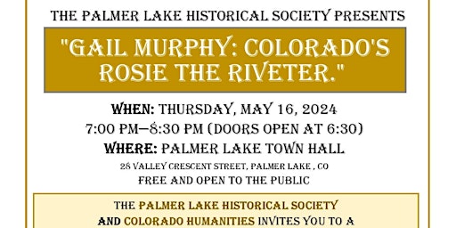 Imagem principal do evento Colorado Humanities: "Gail Murphy Colorado's Rosie the Riveter"