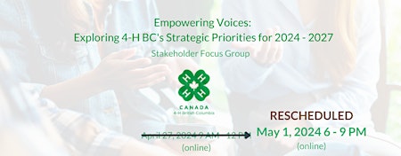 Primaire afbeelding van Empowering Voices: Exploring 4-H BC's Strategic Priorities  |  RESCHEDULED
