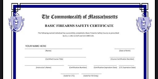 Primaire afbeelding van Copy of MASSACHUSETTS FIREARMS SAFETY COURSE