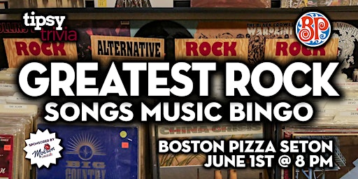 Imagen principal de Calgary: Boston Pizza Seton - Greatest Rock Music Bingo - June 1, 8pm