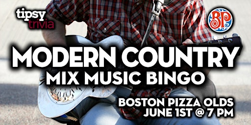 Primaire afbeelding van Olds: Boston Pizza - Modern Country Music Bingo - June 1, 7pm