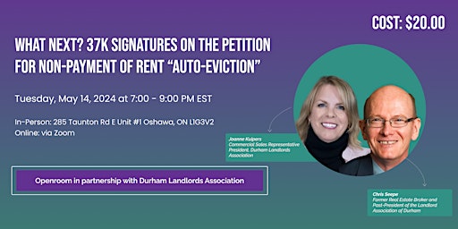 Imagem principal do evento Durham Landlords Association: Auto Eviction Petition, What's Next?