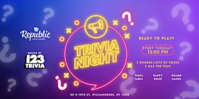 Immagine principale di TRIVIA NIGHT! Republic x I23 TRiVia 