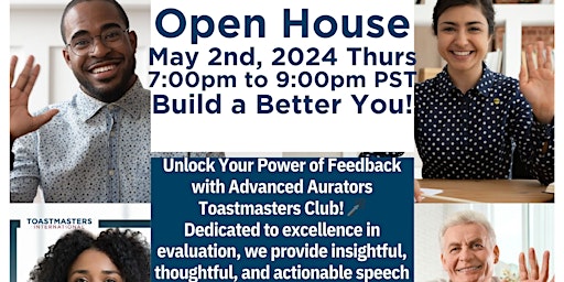 Imagen principal de May 2nd, 2024  Open House-Advanced Aurators Toastmasters Club Thurs 7pm PST