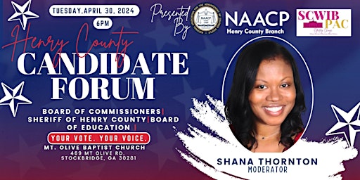 Hauptbild für 2024 Henry County Candidate Forum hosted by SCWIB PAC & Henry County NAACP