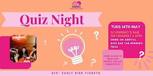 Primaire afbeelding van Quiz Night - Sydney Working Holiday Girls | Tuesday 14th May