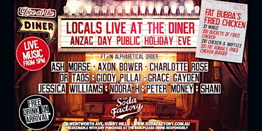 Locals Live At The Diner - Anzac Day Eve primary image