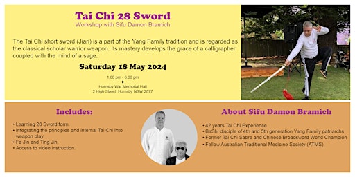 Immagine principale di Tai Chi 28 Sword: Workshop with Sifu Damon Bramich 