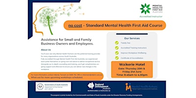Imagen principal de Two Day - Mental Health First Aid Course Registration - Waikerie Hotel Motel