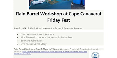 Imagem principal do evento Rain Barrel Workshop At Cape Canaveral's Friday Fest