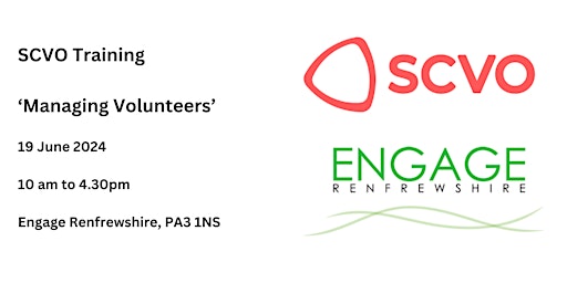 Imagem principal do evento SCVO Training ‘Managing Volunteers’